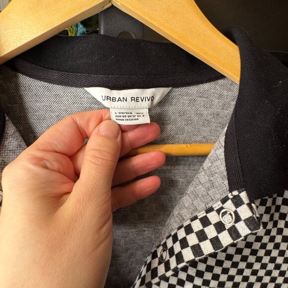 Urban Revivo Checker Mini Dress | Size L | Stretch Knit | Snap-Front - Picture 2 of 8